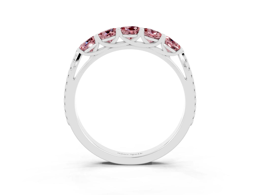 Round Morganite Five-Stone Band in White gold with Prong Setting