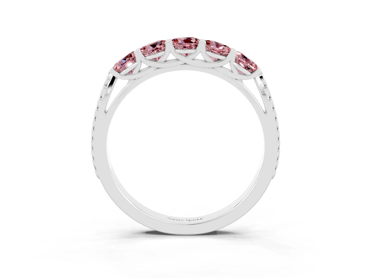 Round Morganite Five-Stone Band in White gold with Prong Setting