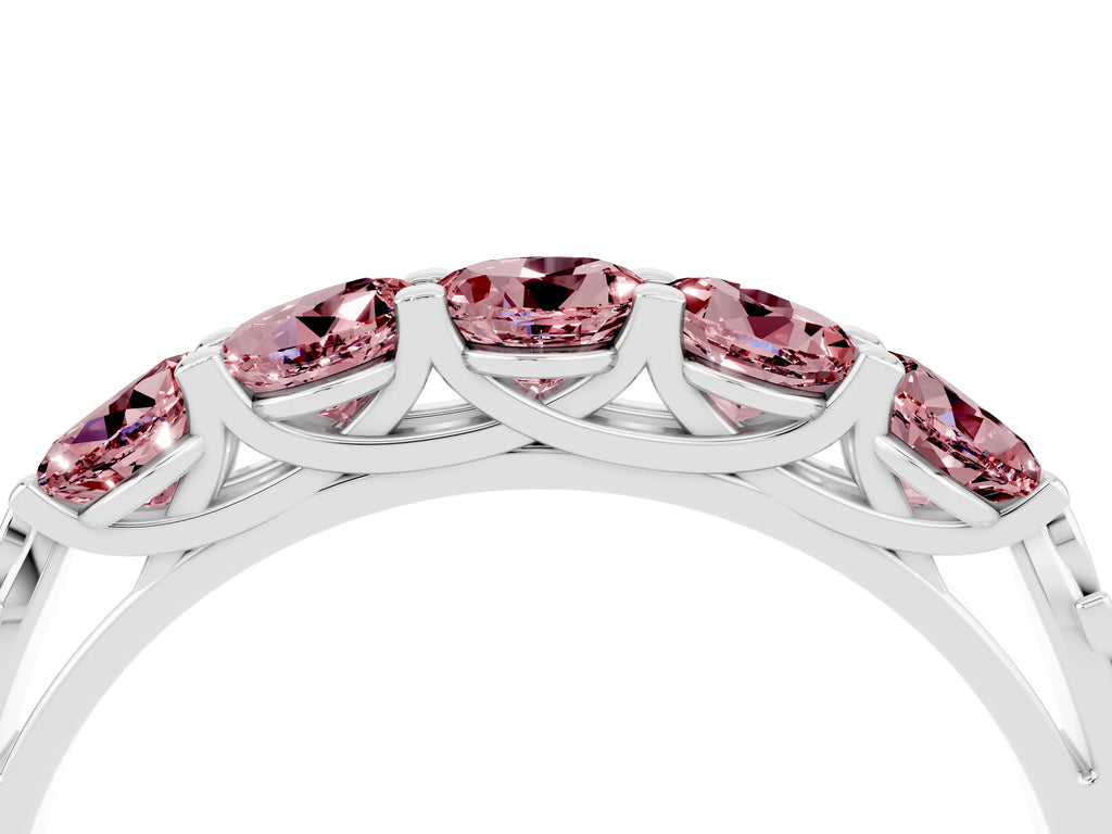 Round Morganite Five-Stone Band in White gold with Prong Setting