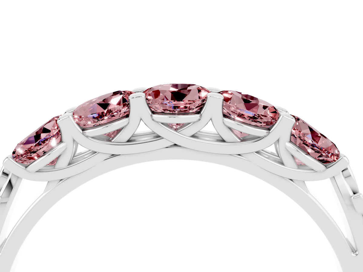 Round Morganite Five-Stone Band in White gold with Prong Setting