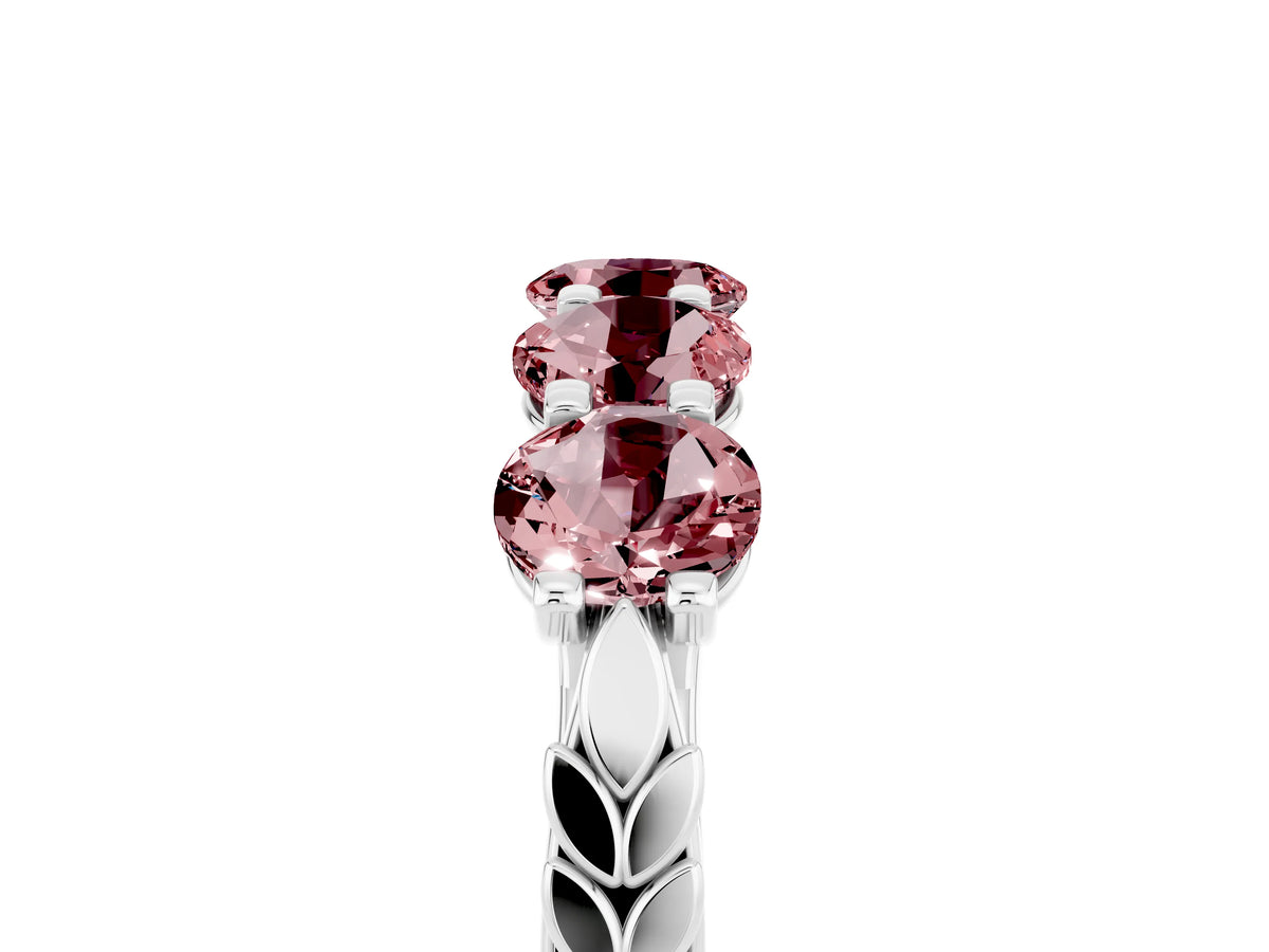 Round Morganite Five-Stone Band in White gold with Prong Setting