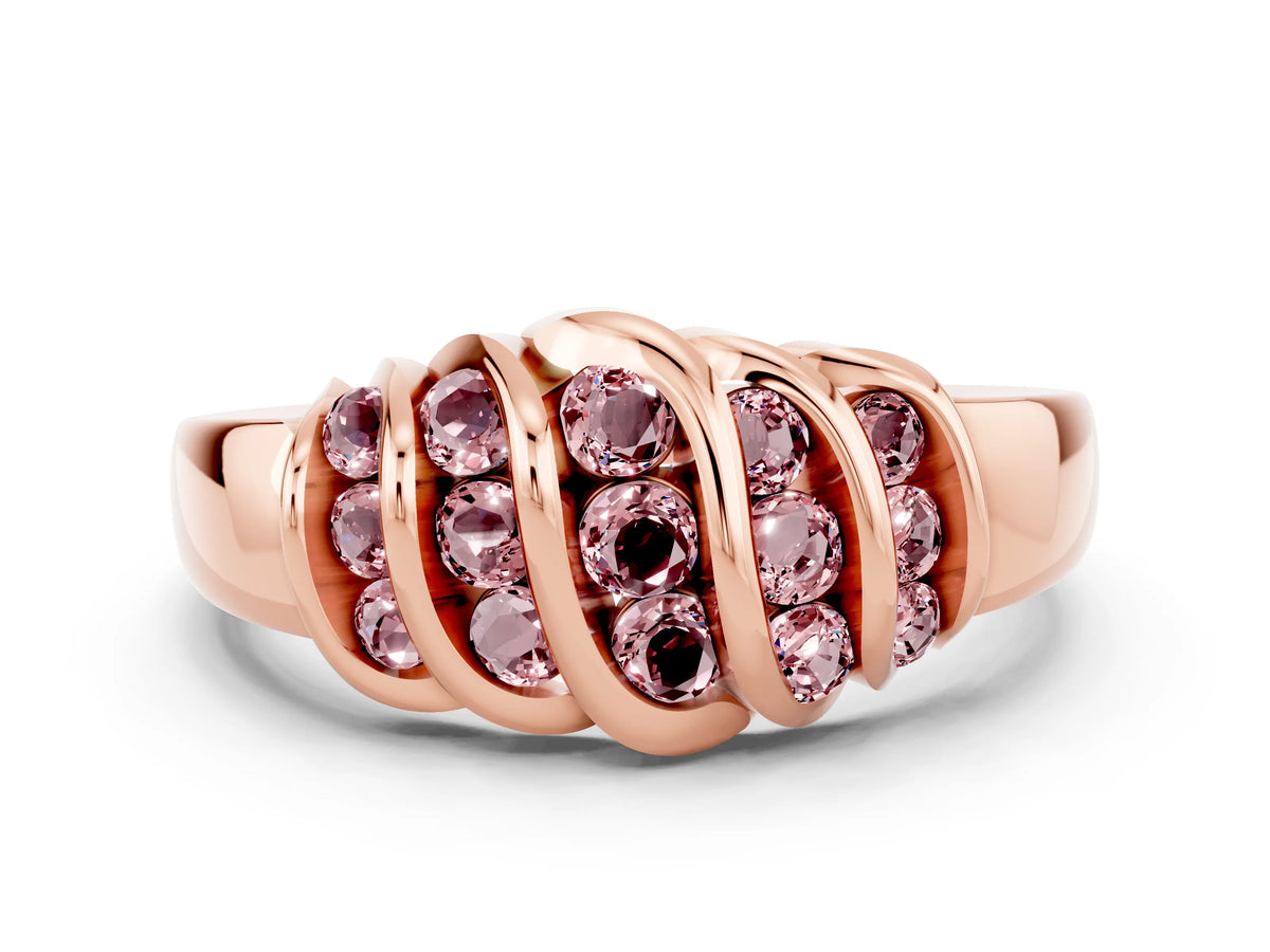 Round Morganite Multi-Row Crossover Band in Rose gold with Polished Curves