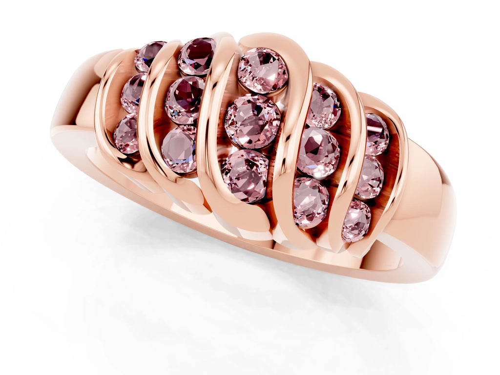 Round Morganite Multi-Row Crossover Band in Rose gold with Polished Curves