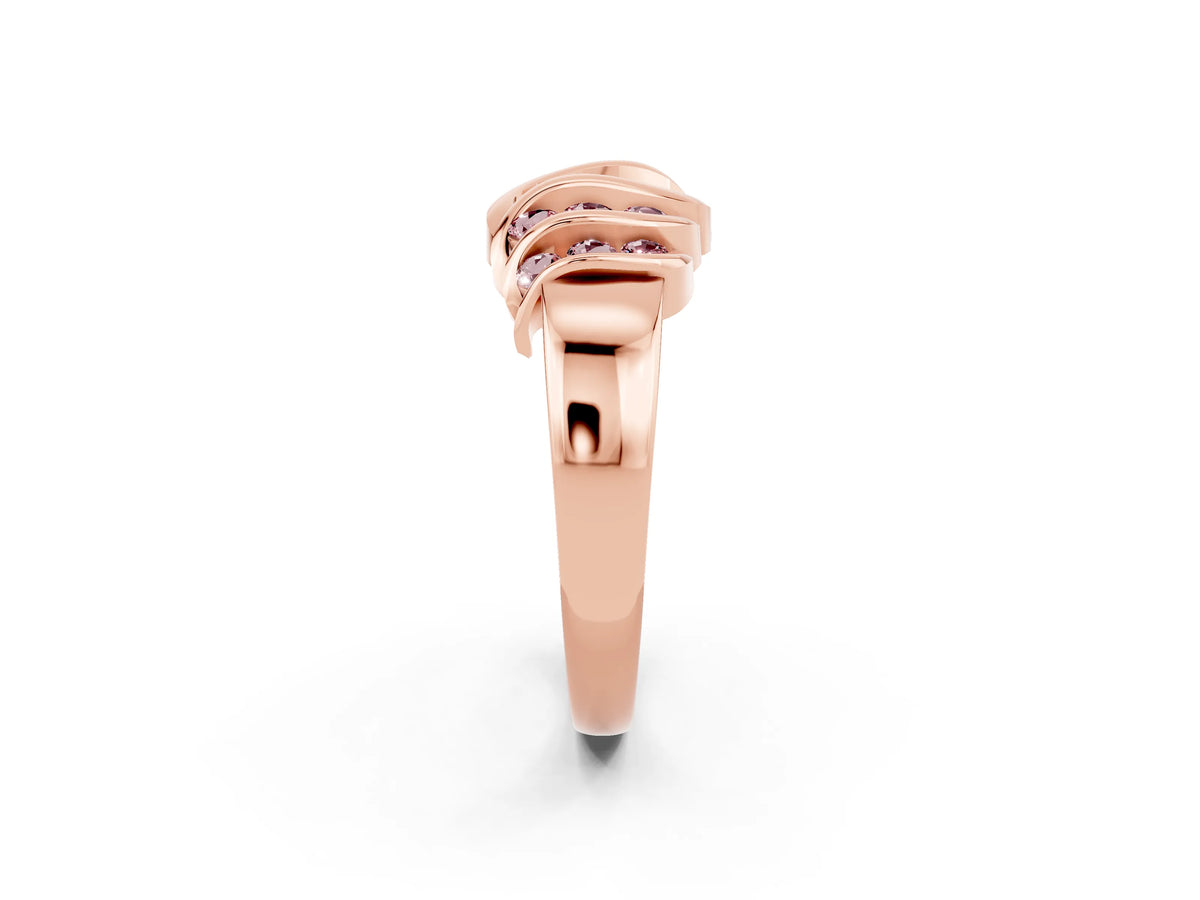 Round Morganite Multi-Row Crossover Band in Rose gold with Polished Curves