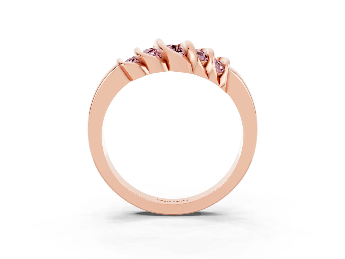 Round Morganite Multi-Row Crossover Band in Rose gold with Polished Curves