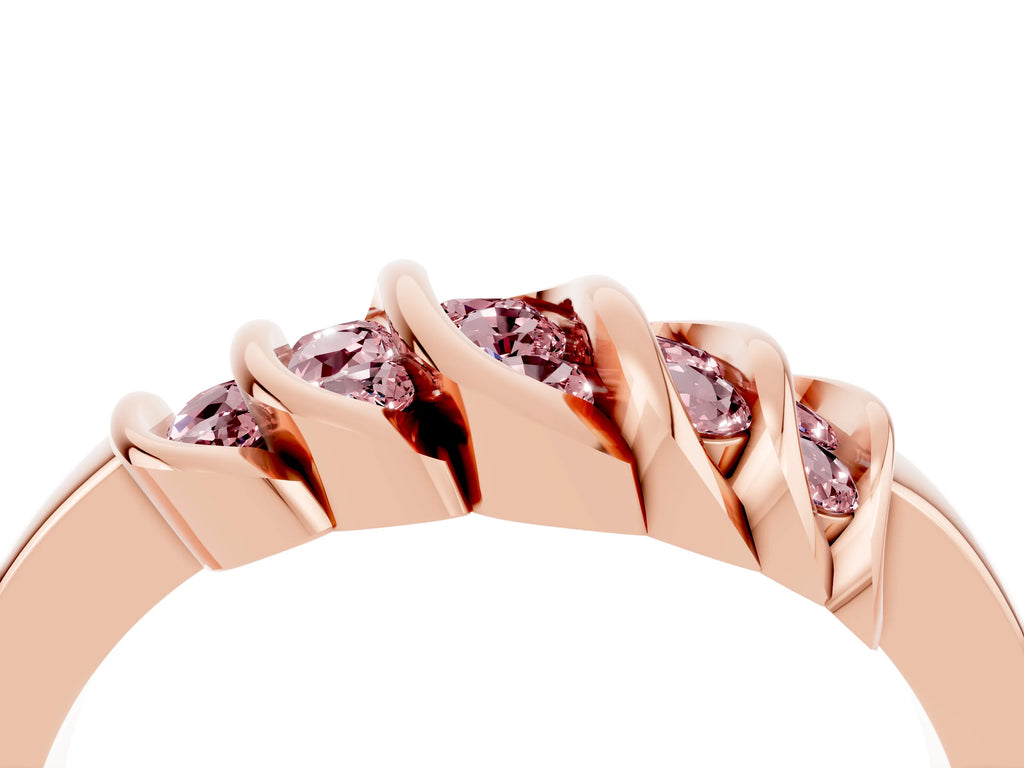 Round Morganite Multi-Row Crossover Band in Rose gold with Polished Curves
