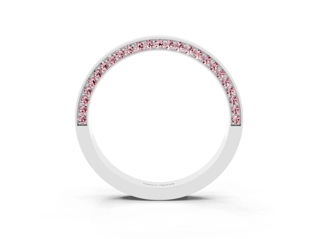 Round Morganite Pavé Band in White gold with Channel Setting
