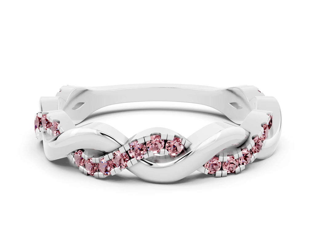 Round Morganite Pavé Twist Eternity Band in Platinum with Shared Prong Setting