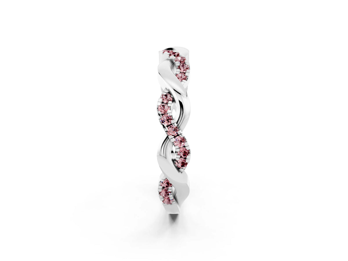 Round Morganite Pavé Twist Eternity Band in Platinum with Shared Prong Setting
