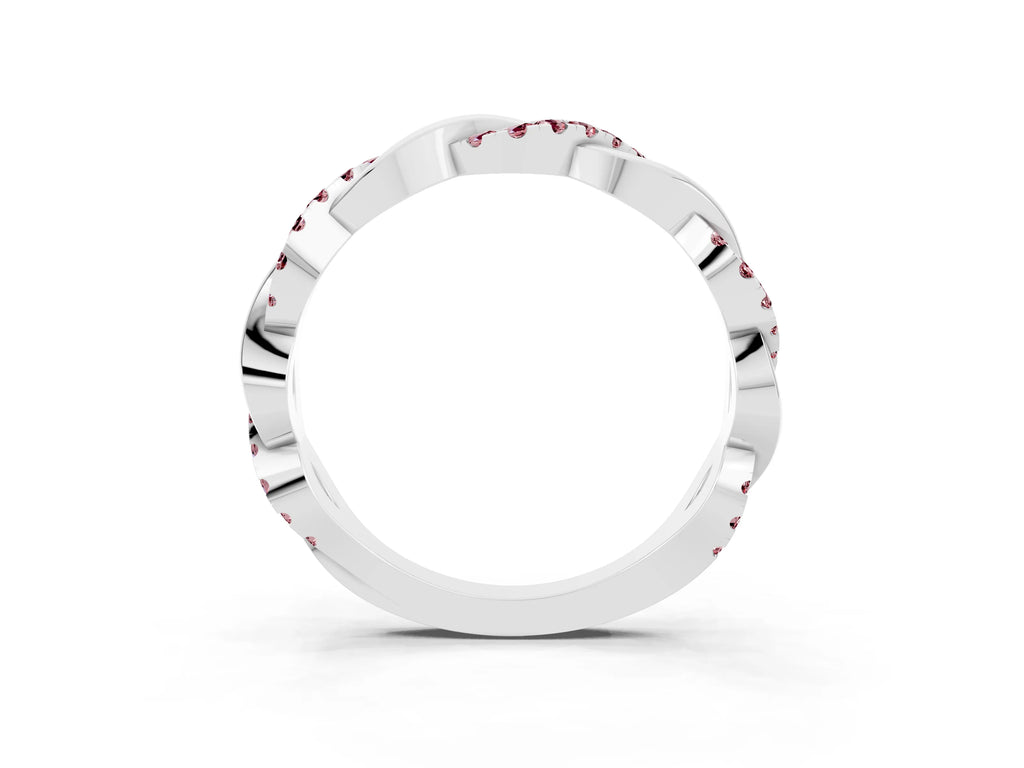 Round Morganite Pavé Twist Eternity Band in Platinum with Shared Prong Setting
