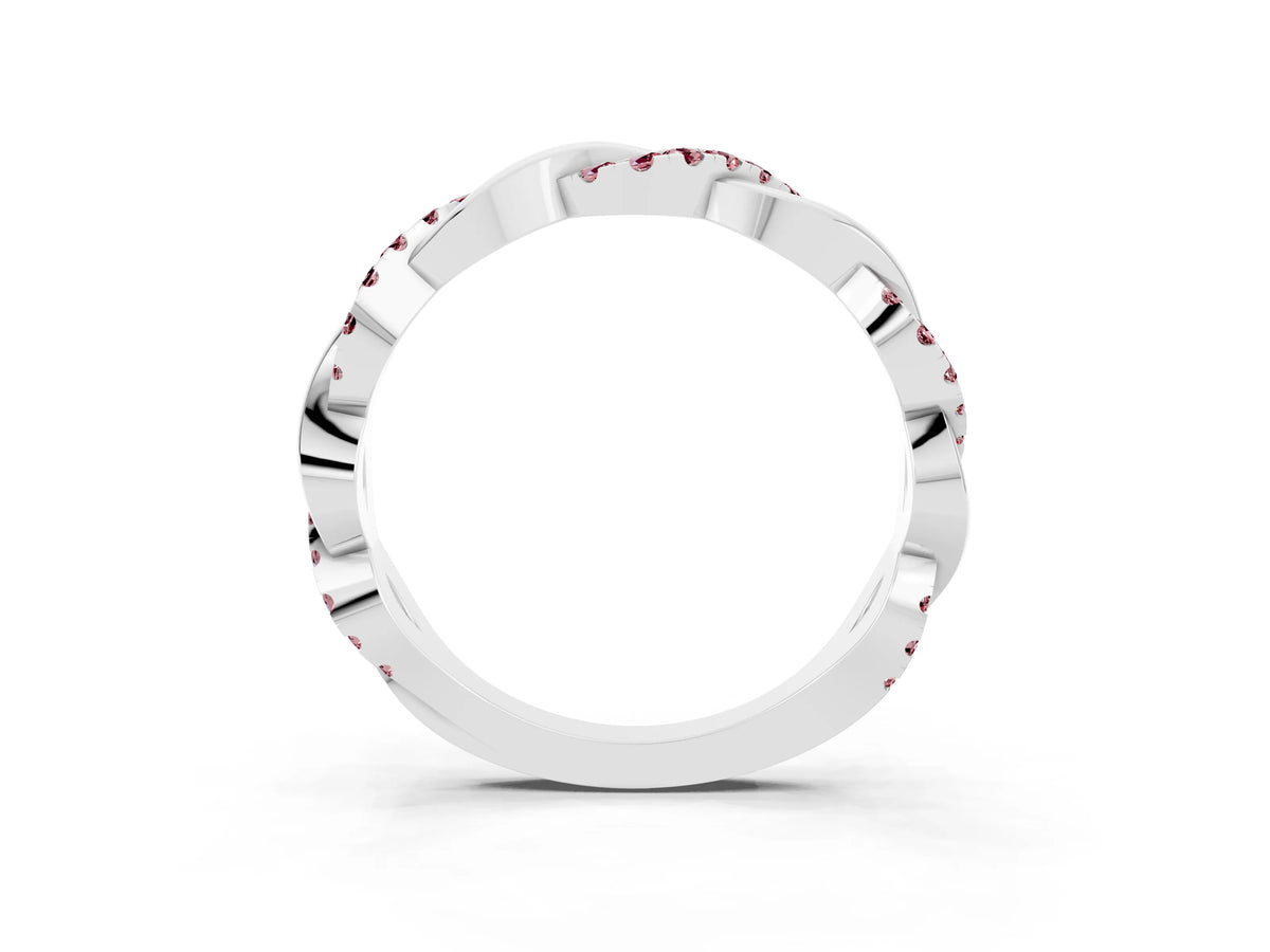 Round Morganite Pavé Twist Eternity Band in White gold with Shared Prong Setting