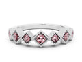 Round Morganite Square Bezel Chevron Band in Platinum with Milgrain Detailing 