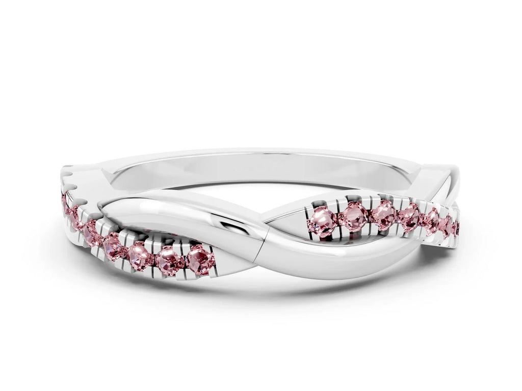 Round Morganite Twisted Infinity Band in Platinum with Prong Setting 