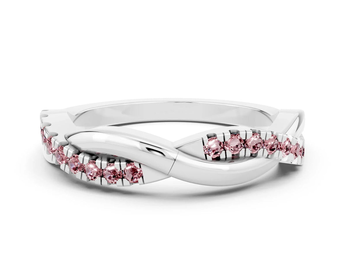 Round Morganite Twisted Infinity Band in Platinum with Prong Setting 