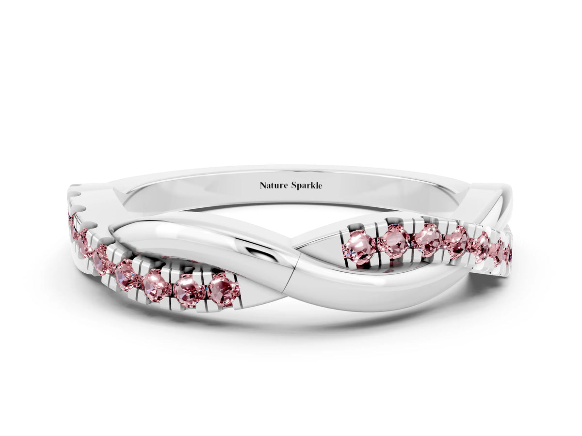 Round Morganite Twisted Infinity Band in Platinum with Prong Setting
