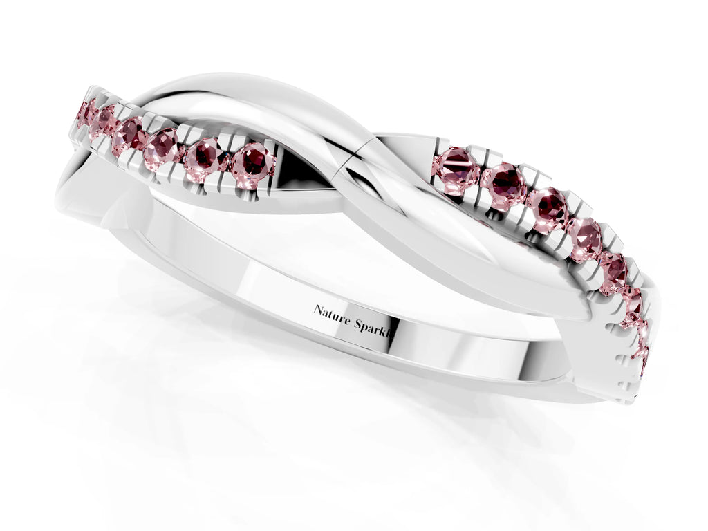 Round Morganite Twisted Infinity Band in Platinum with Prong Setting