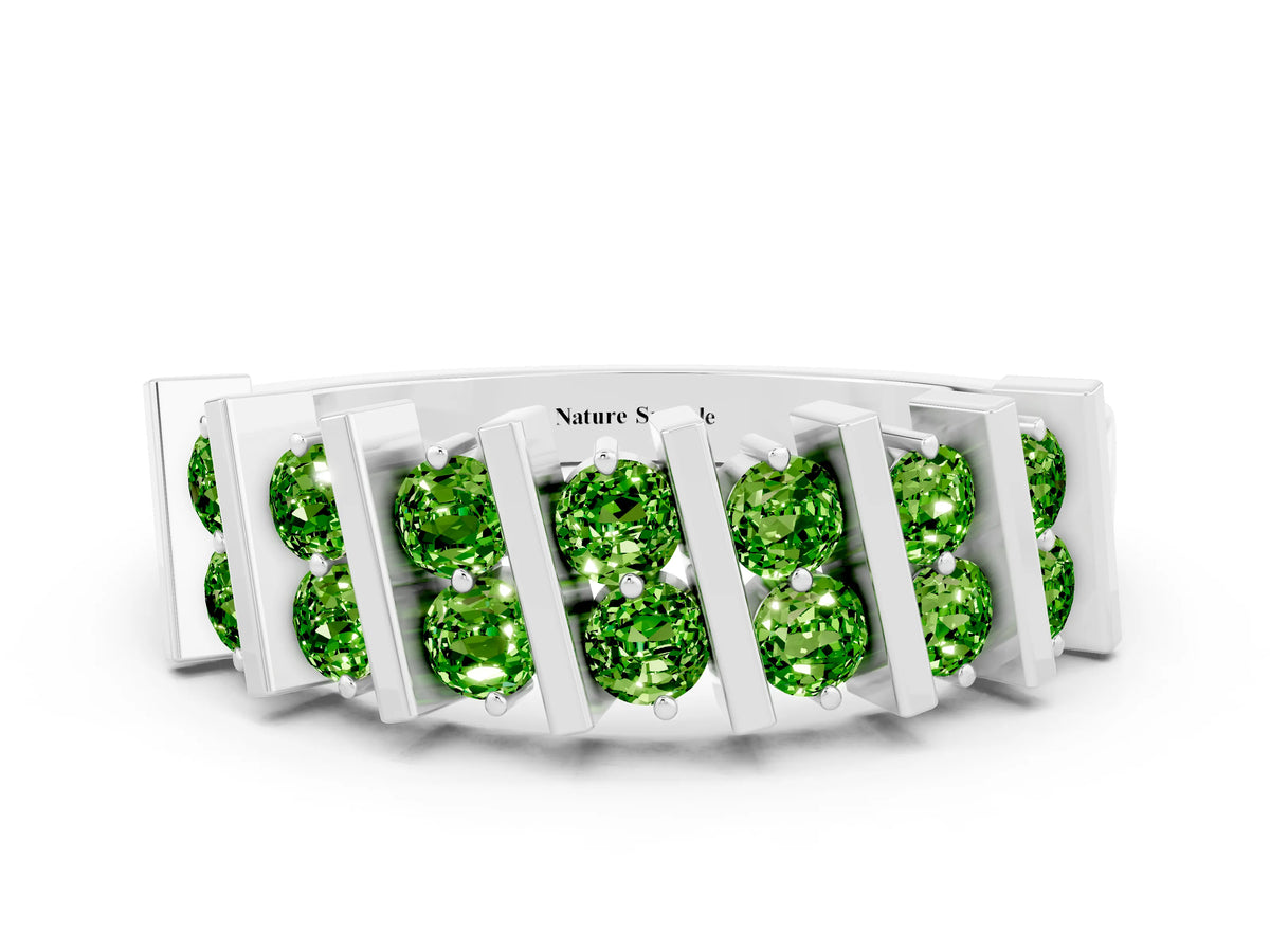 Round Peridot Anniversary Band in Silver with Channel Setting and Vertical Prongs