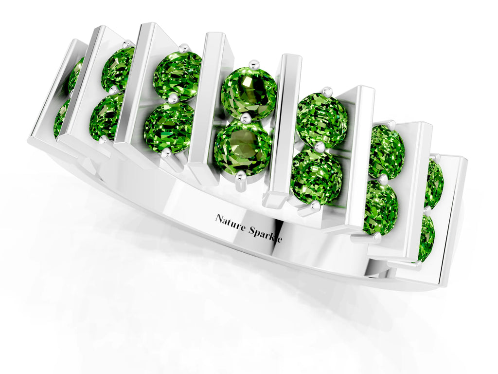 Round Peridot Anniversary Band in Silver with Channel Setting and Vertical Prongs