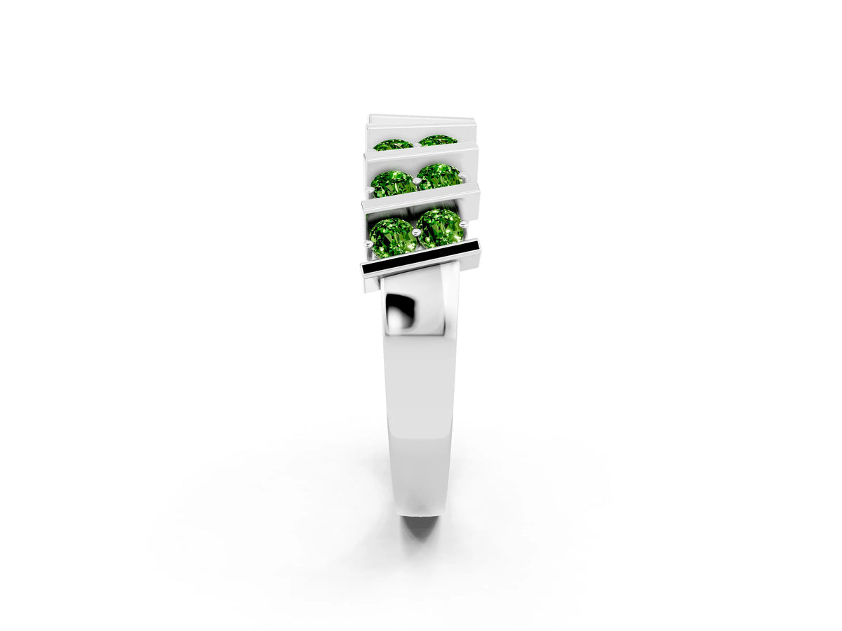 Round Peridot Anniversary Band in Silver with Channel Setting and Vertical Prongs