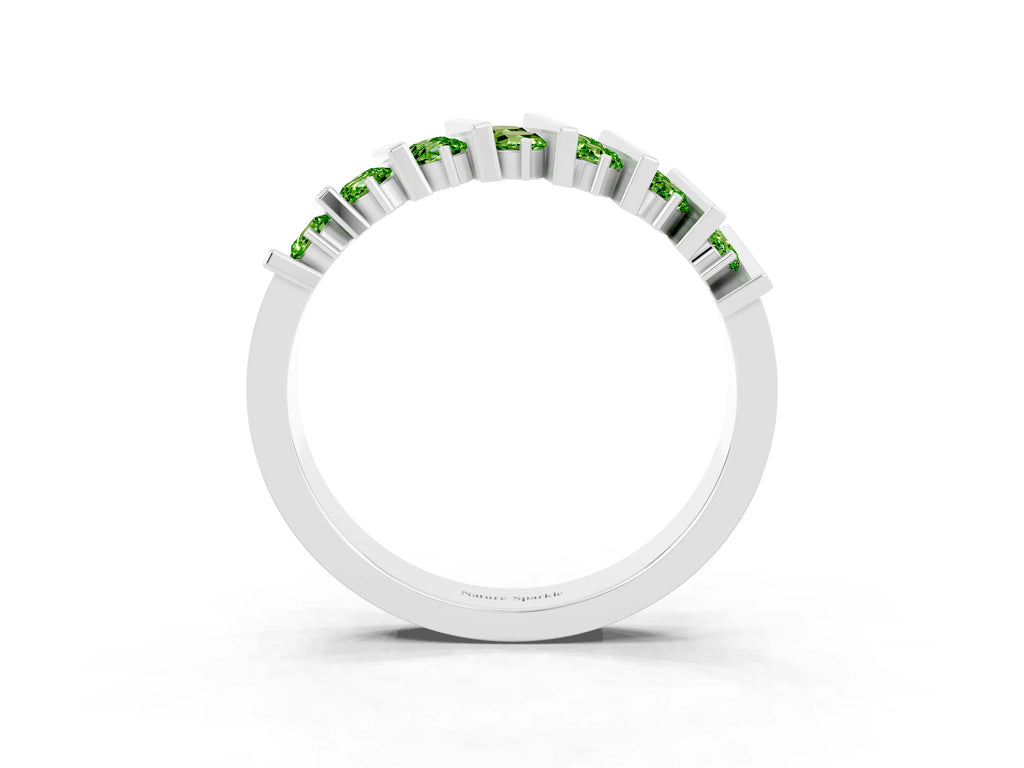 Round Peridot Anniversary Band in Silver with Channel Setting and Vertical Prongs