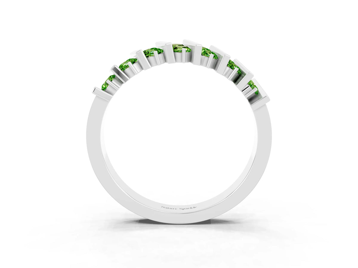 Round Peridot Anniversary Band in Silver with Channel Setting and Vertical Prongs