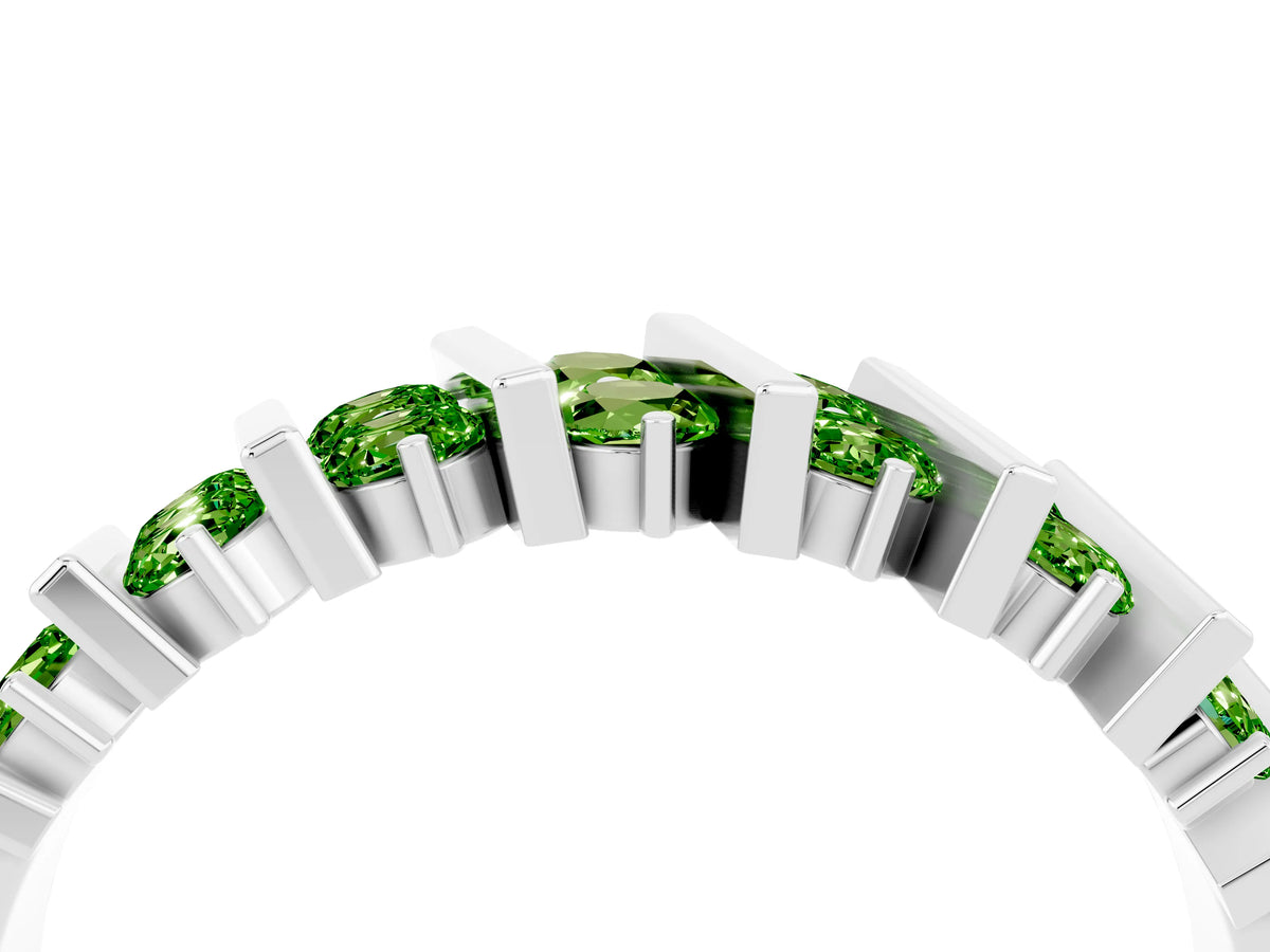 Round Peridot Anniversary Band in Silver with Channel Setting and Vertical Prongs