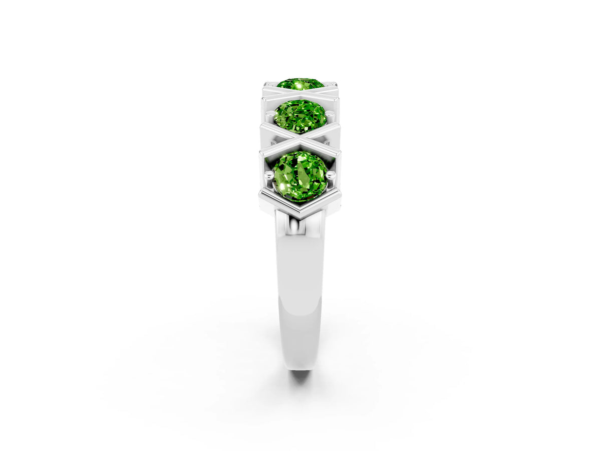 Round Peridot Channel Set Band in Platinum with X-Prong Detail