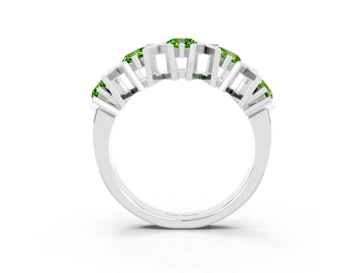 Round Peridot Channel Set Band in Platinum with X-Prong Detail