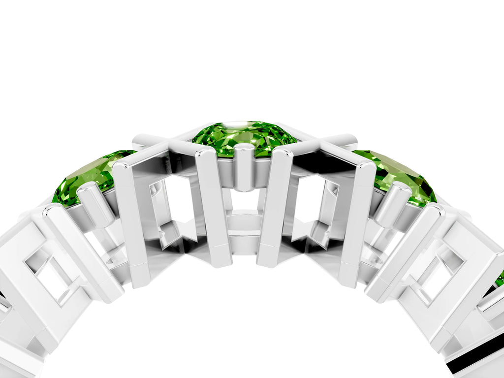 Round Peridot Channel Set Band in Platinum with X-Prong Detail