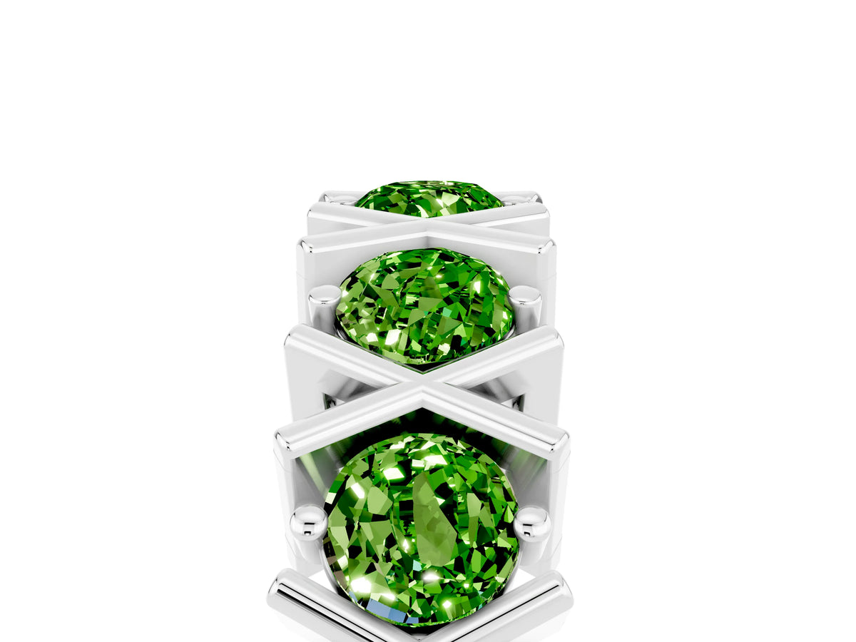 Round Peridot Channel Set Band in Platinum with X-Prong Detail