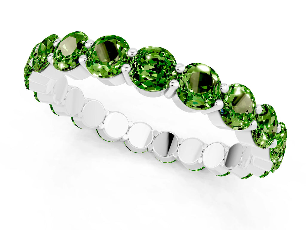 Round Peridot Eternity Band in White gold with U-Prong Setting