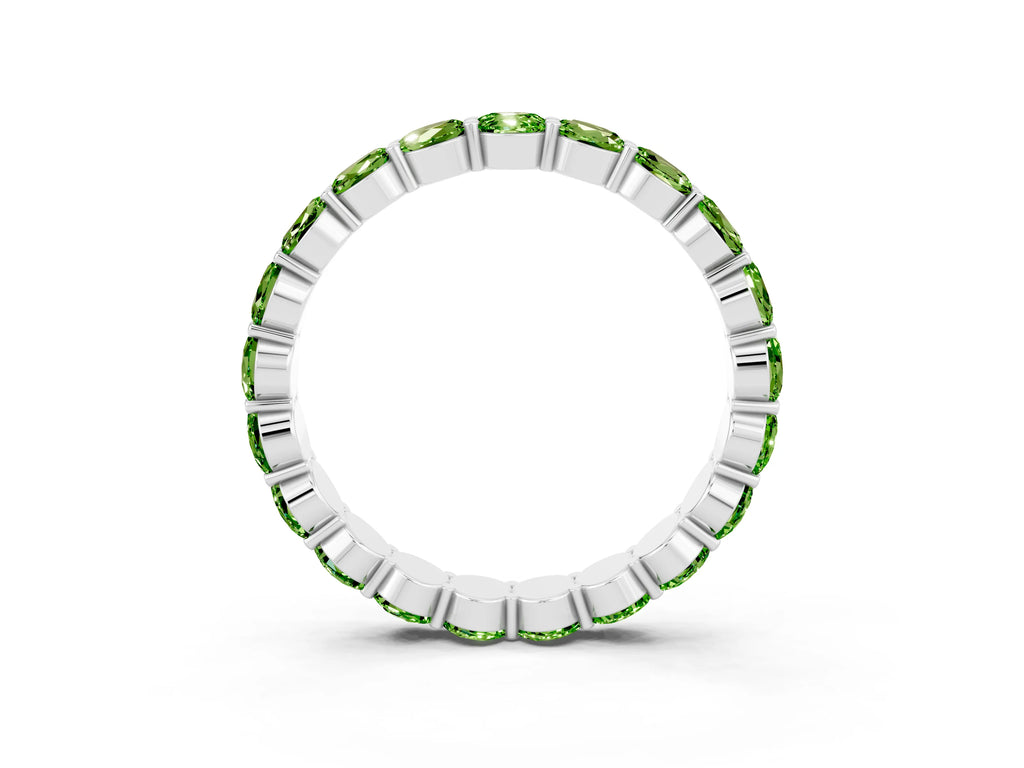 Round Peridot Eternity Band in White gold with U-Prong Setting