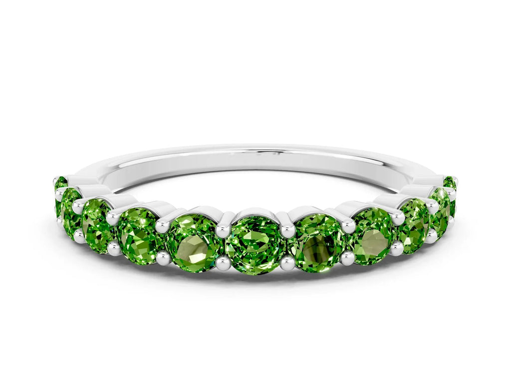 Round Peridot Half Eternity Band in White gold with Classic Prong Setting 