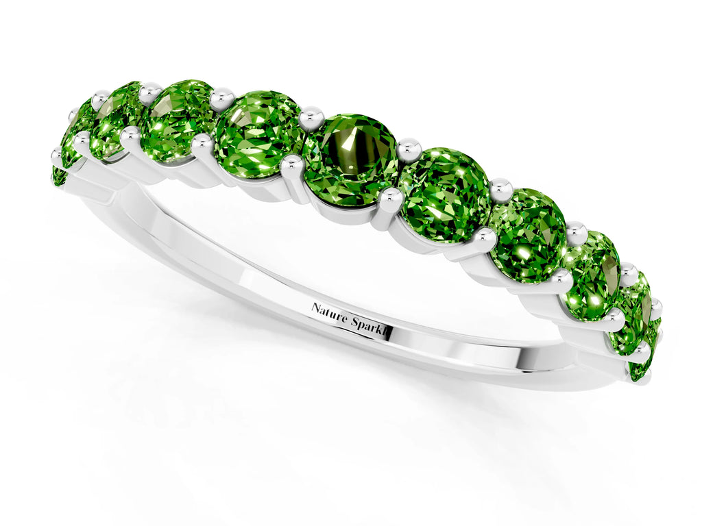 Round Peridot Half Eternity Band in White gold with Classic Prong Setting