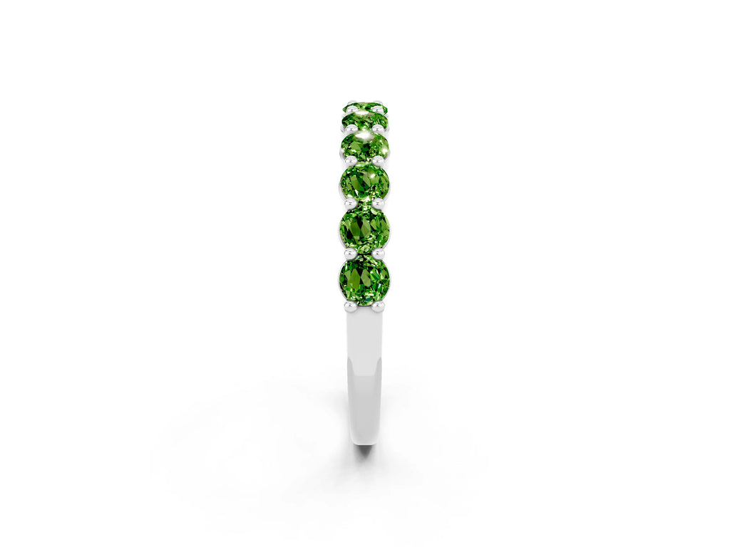 Round Peridot Half Eternity Band in White gold with Classic Prong Setting