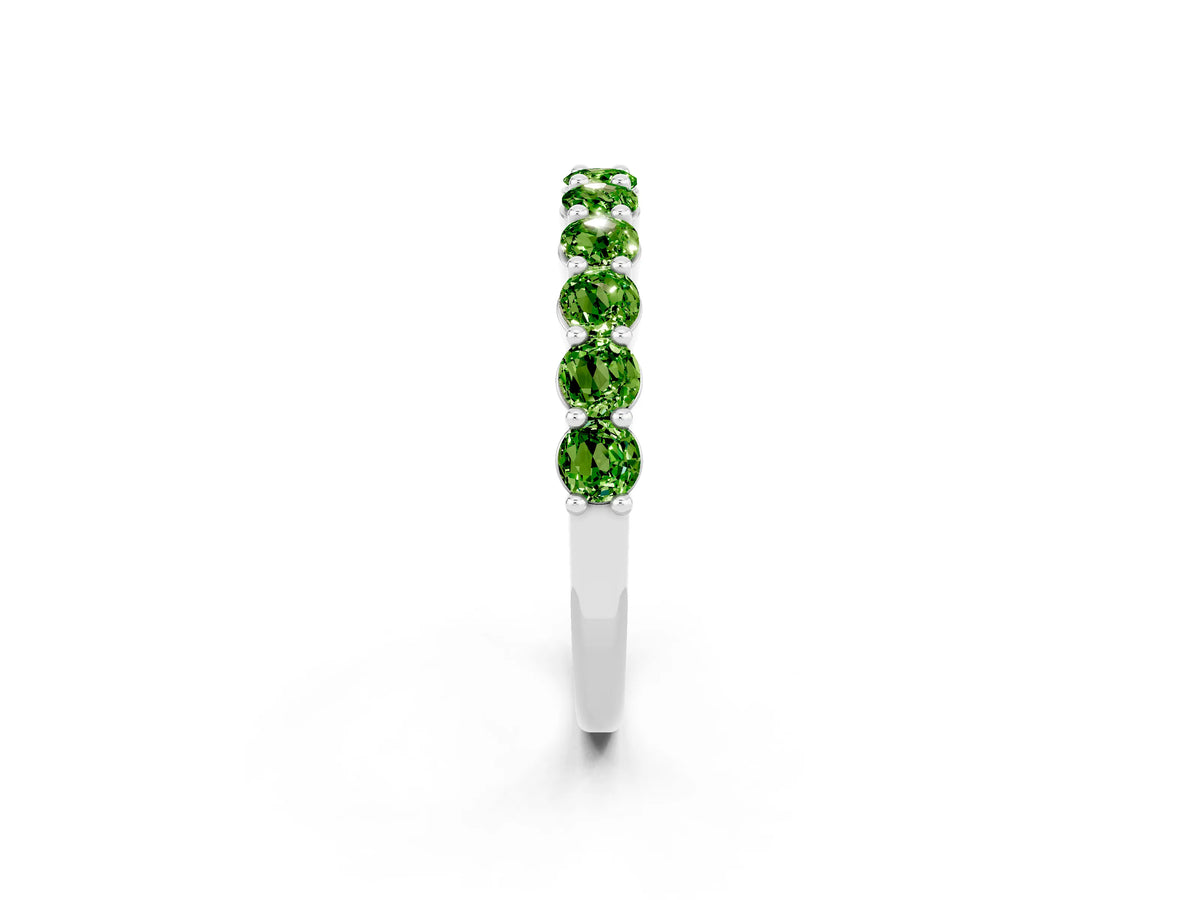 Round Peridot Half Eternity Band in White gold with Classic Prong Setting