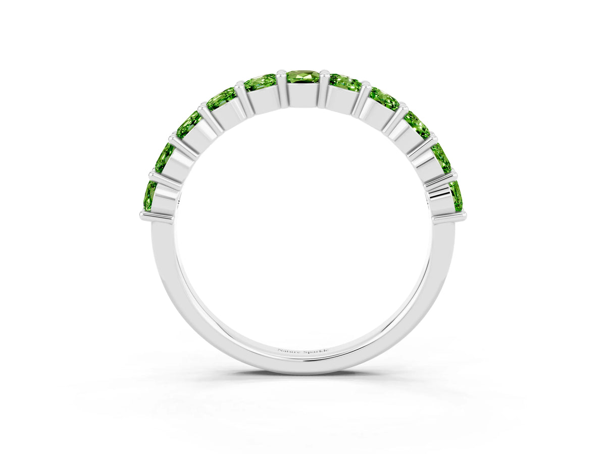 Round Peridot Half Eternity Band in White gold with Classic Prong Setting
