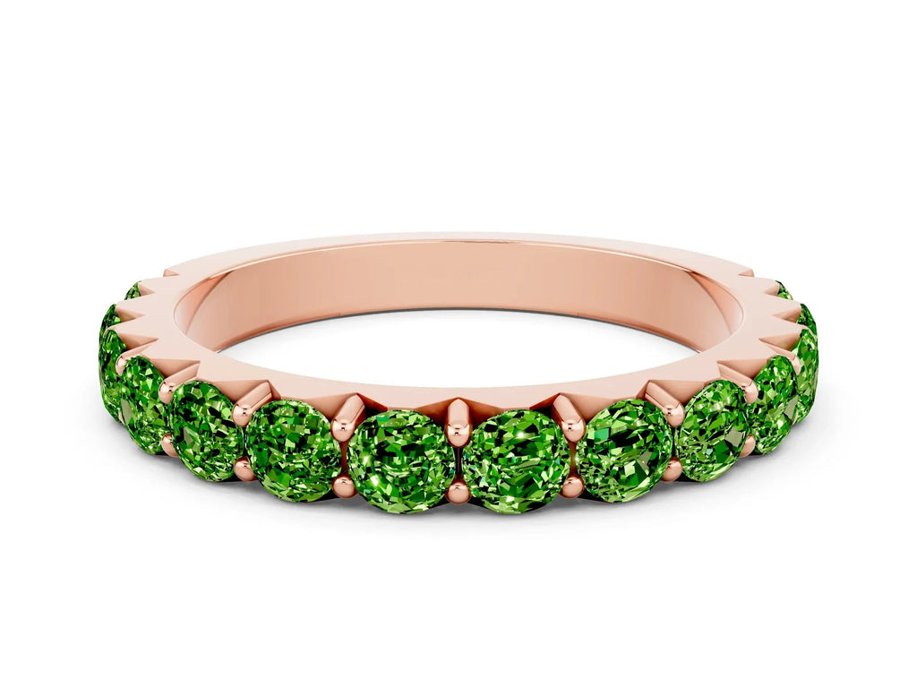 Round Peridot Polished Half Eternity Band in Rose gold with Classic Prong Setting 