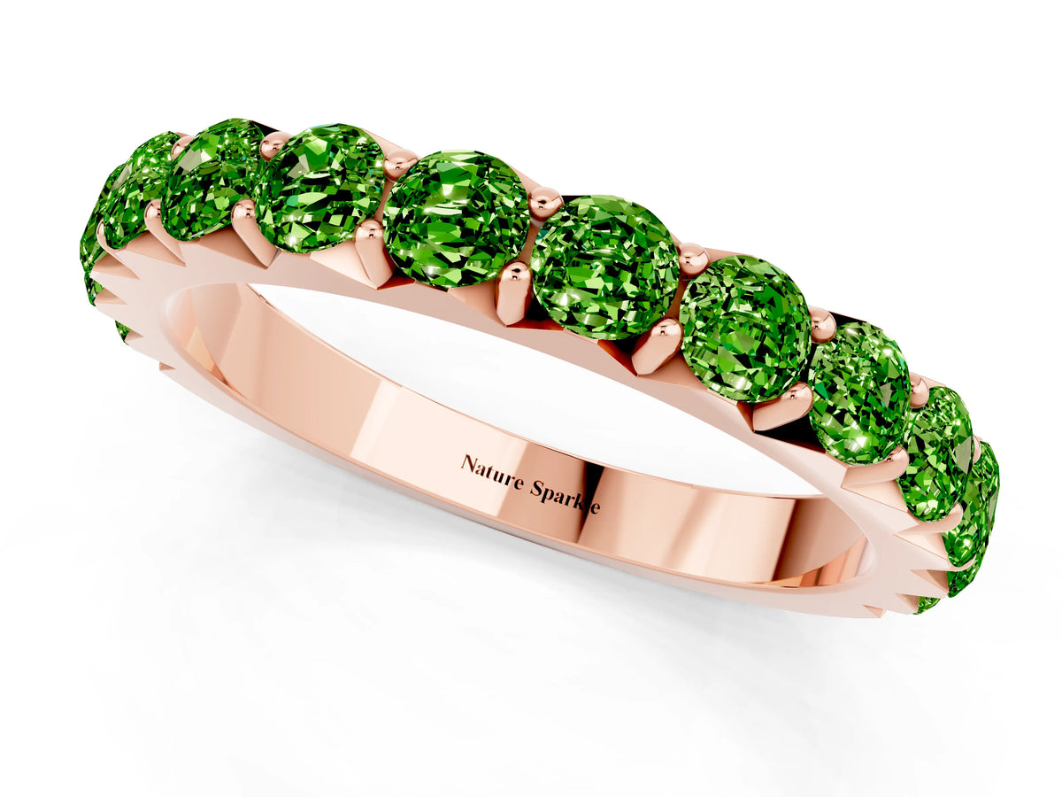 Round Peridot Polished Half Eternity Band in Rose gold with Classic Prong Setting