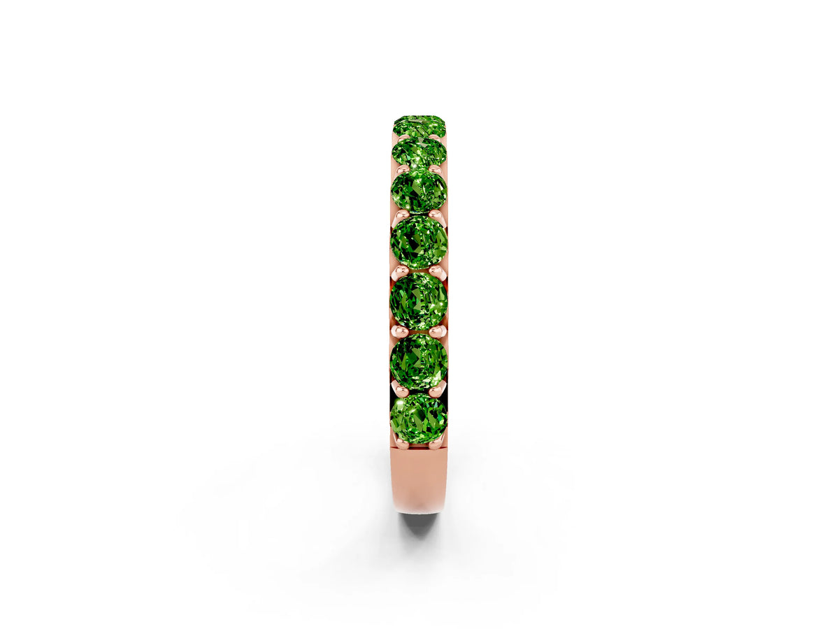 Round Peridot Polished Half Eternity Band in Rose gold with Classic Prong Setting