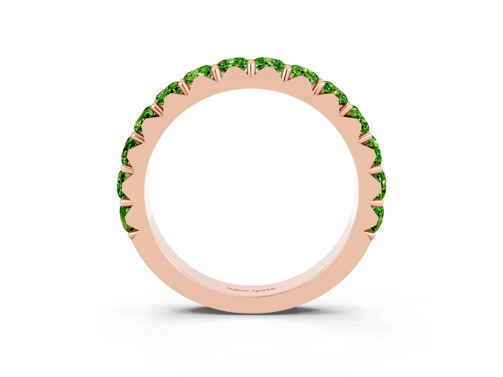 Round Peridot Polished Half Eternity Band in Rose gold with Classic Prong Setting