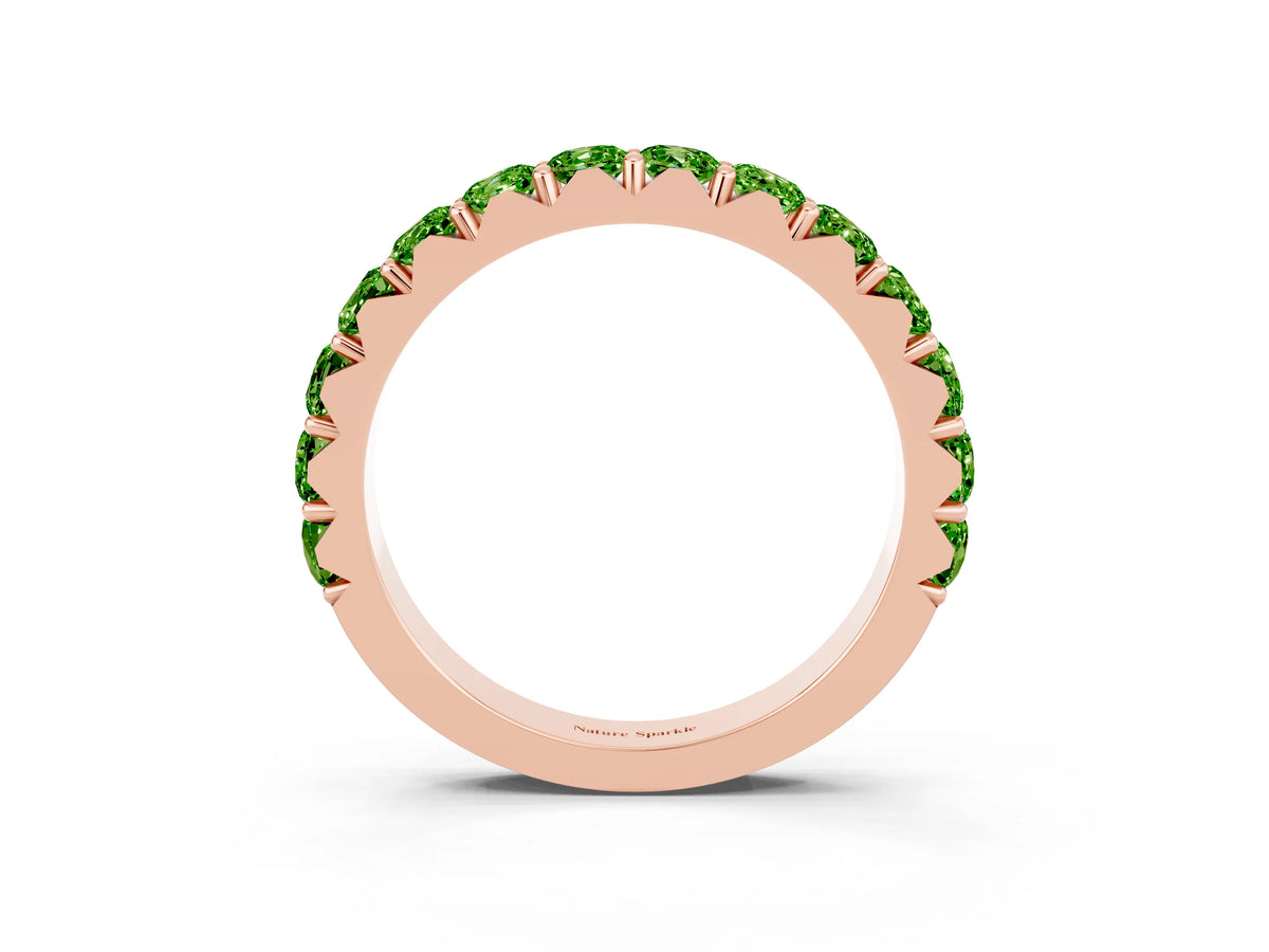 Round Peridot Polished Half Eternity Band in Rose gold with Classic Prong Setting