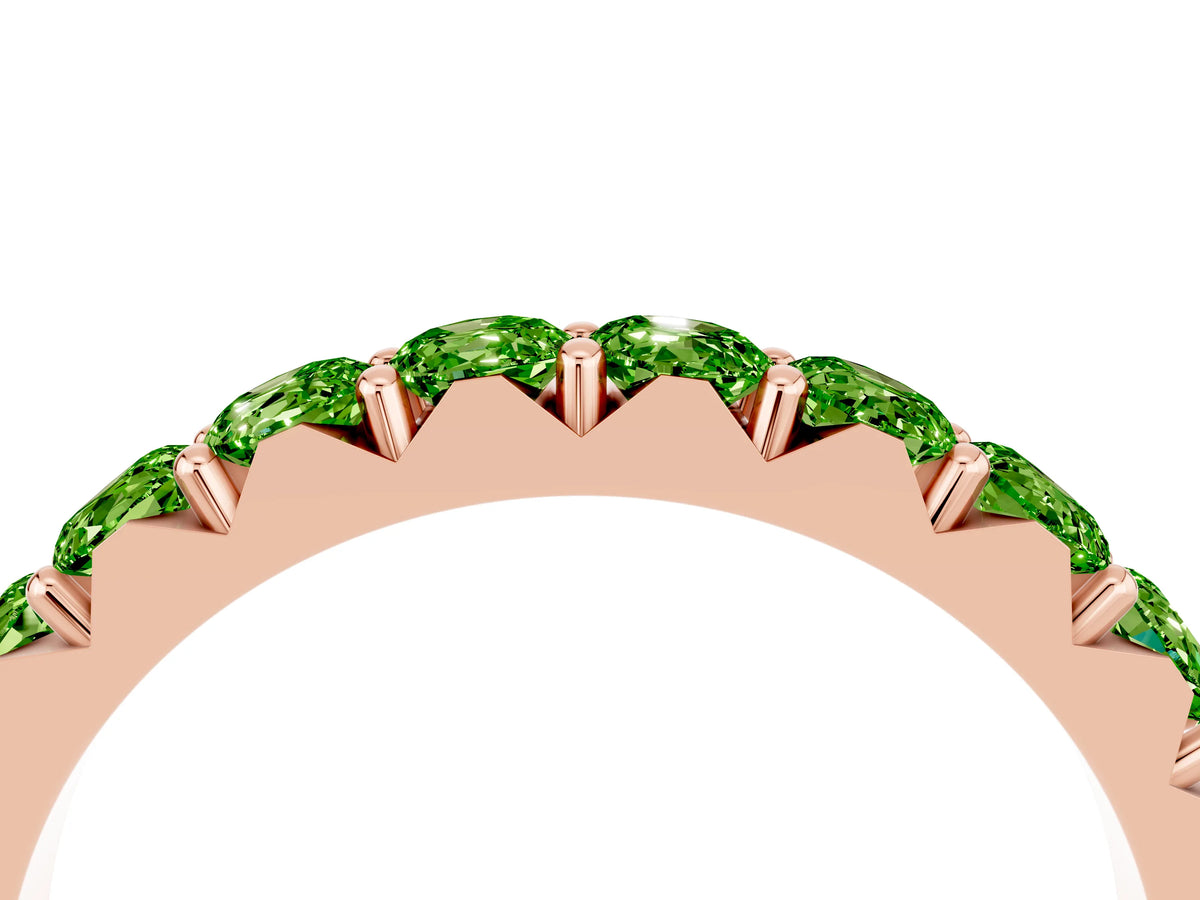 Round Peridot Polished Half Eternity Band in Rose gold with Classic Prong Setting