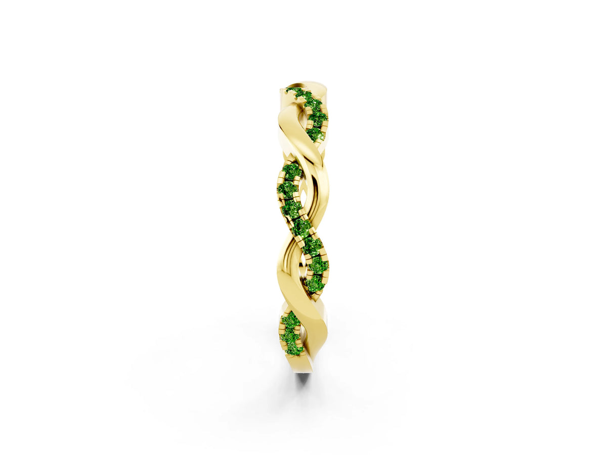 Round Peridot Twist Eternity Band in Yellow gold with Pavé Setting