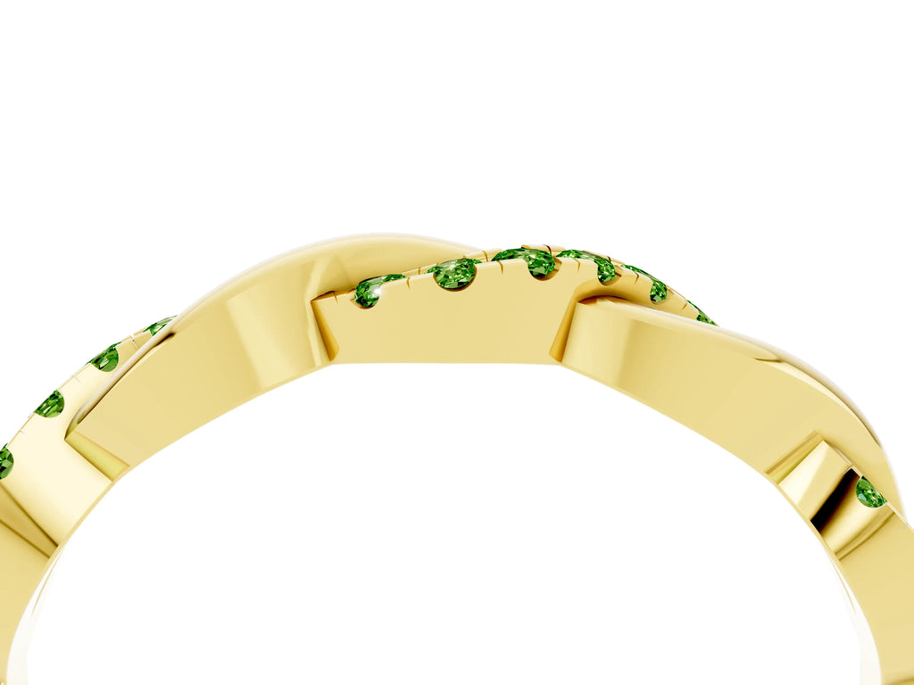 Round Peridot Twist Eternity Band in Yellow gold with Pavé Setting