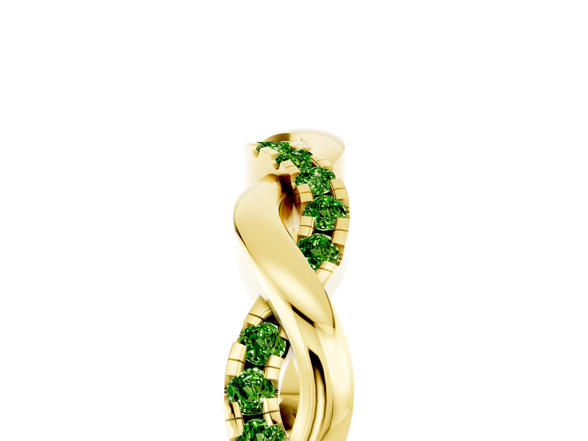 Round Peridot Twist Eternity Band in Yellow gold with Pavé Setting