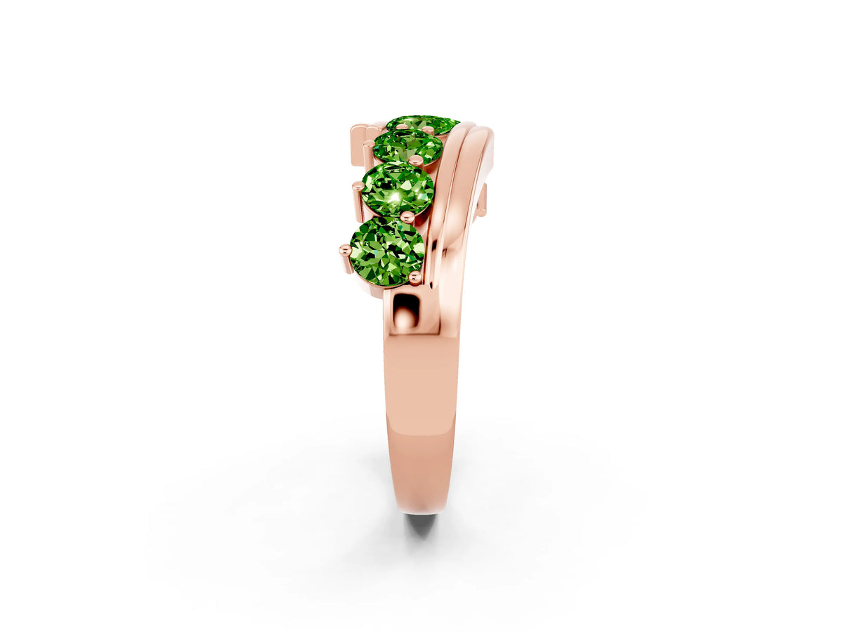 Round Peridot Wave Band in Rose gold with Channel and Shared Prong Setting
