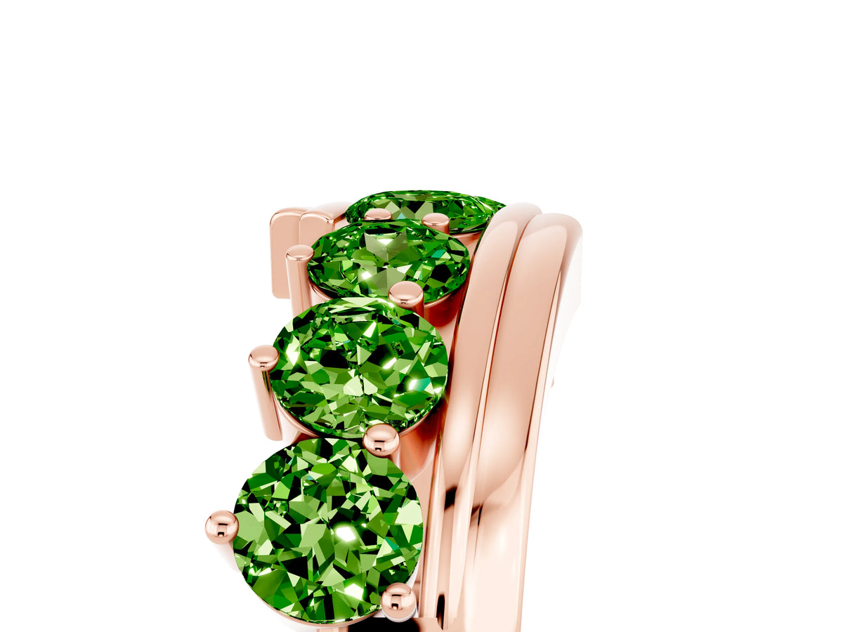 Round Peridot Wave Band in Rose gold with Channel and Shared Prong Setting