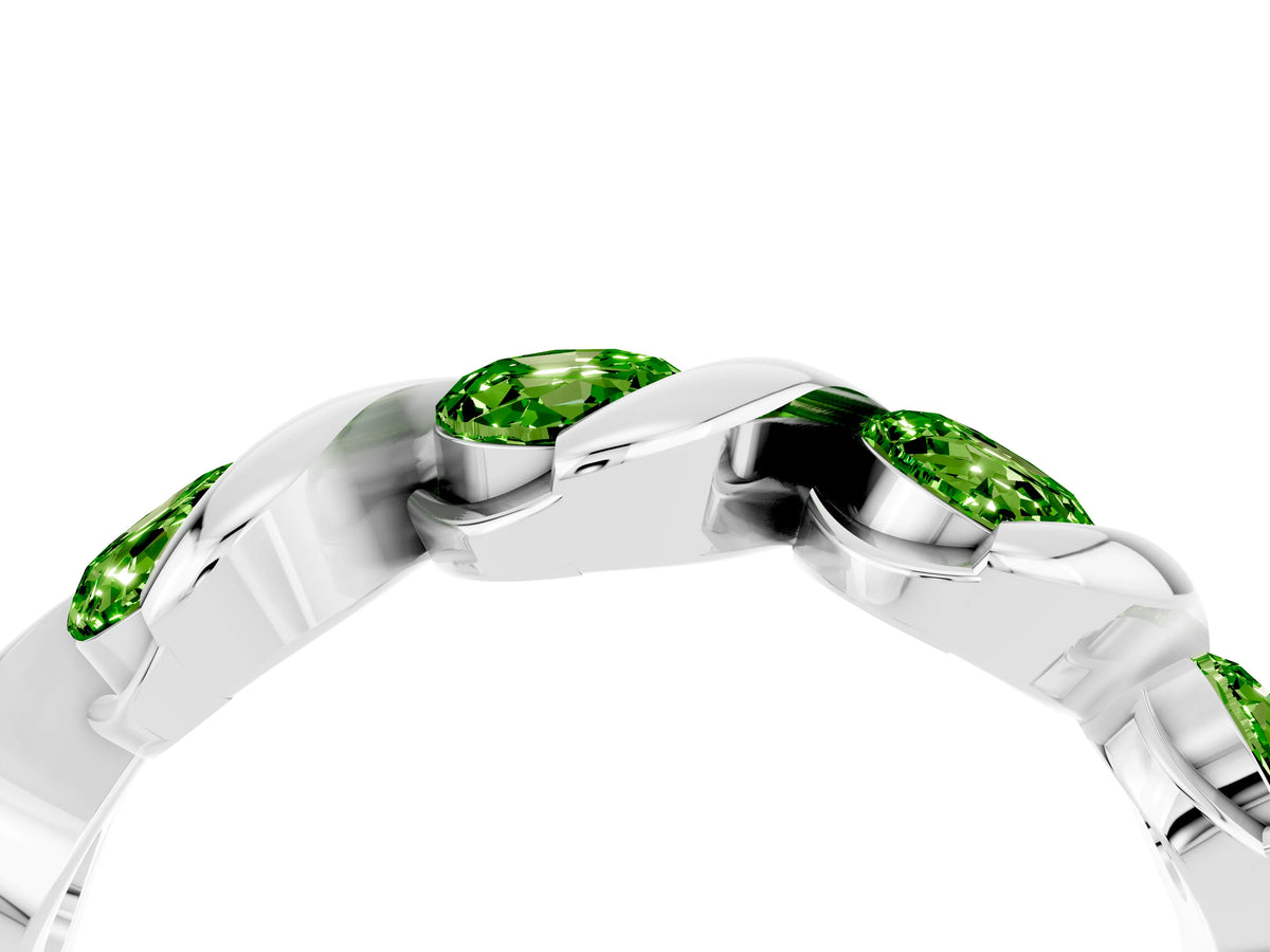 Round Peridot Wave Band in Silver with Channel Setting and Shared Prongs