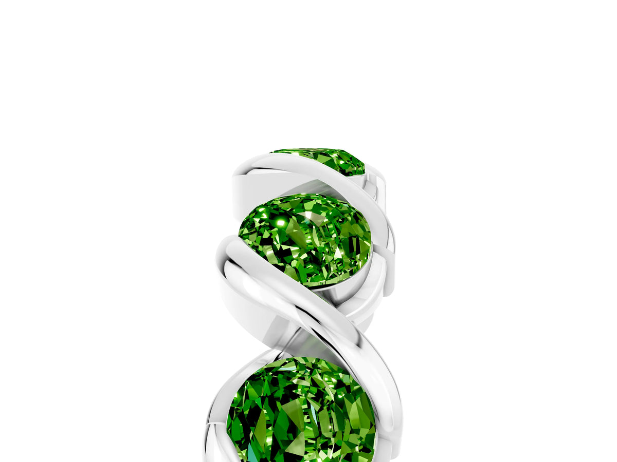 Round Peridot Wave Band in Silver with Channel Setting and Shared Prongs